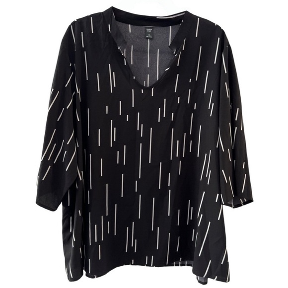 Women’s Plus Size Black Geometric Striped Roll Tab Sleeve Popover Blouse Top - Picture 1 of 10